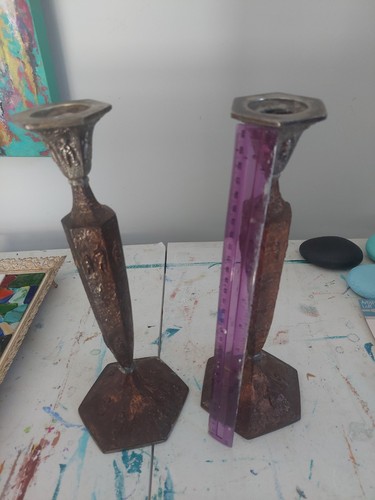Antique Copper Dutch Tall Candlesticks - photo 2