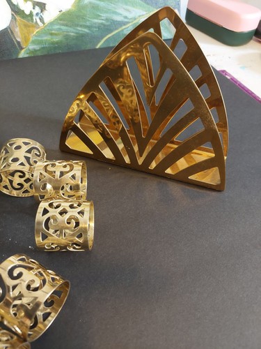 Brass Ikea Napkin Holder paired With 12 Brass Napking Rings - photo 3