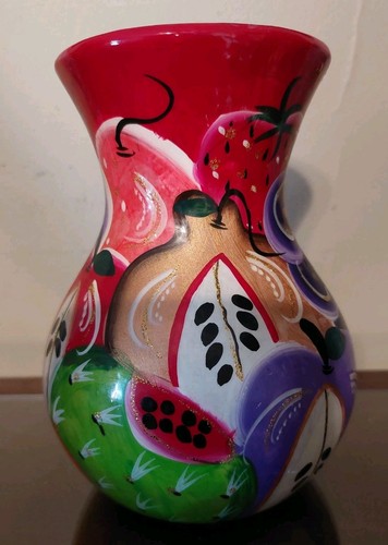 Mexican Pottery Folk Art Brightly Painted Vase