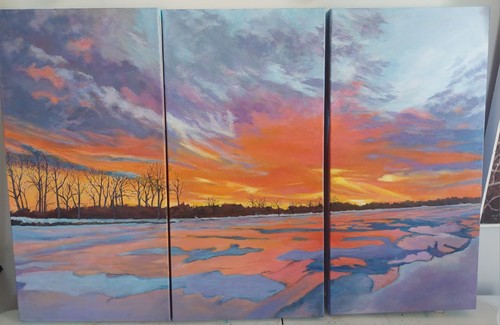 Kankakee River In Winter Acrylic On Canvases Triptych