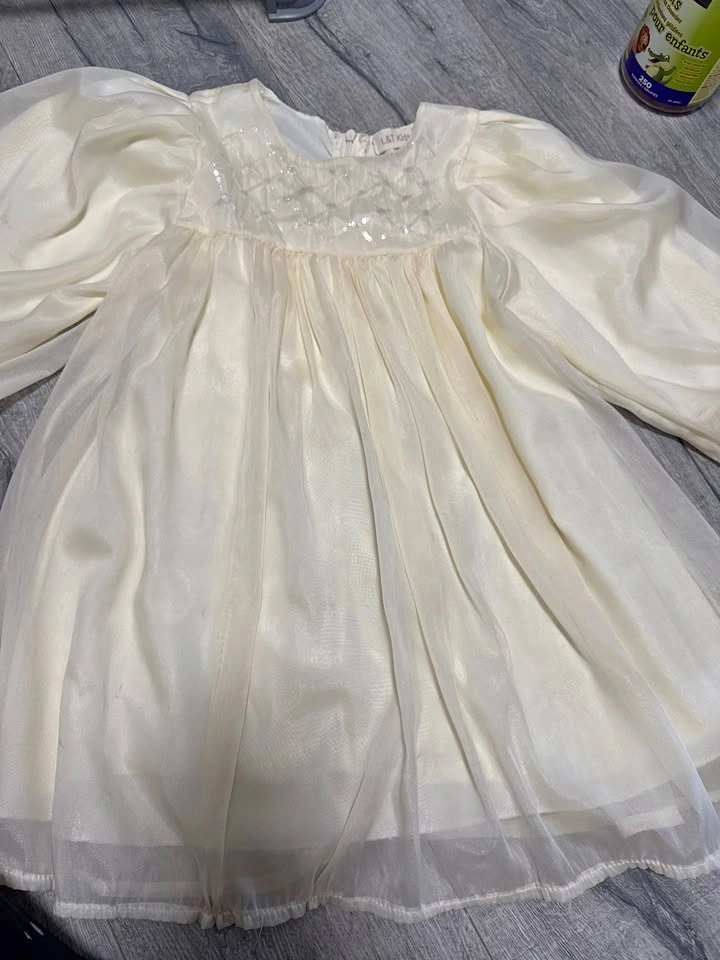 Girls Dressy Top Size 6-7 Years - Ivory, Long Puff Sleeves, Spar
