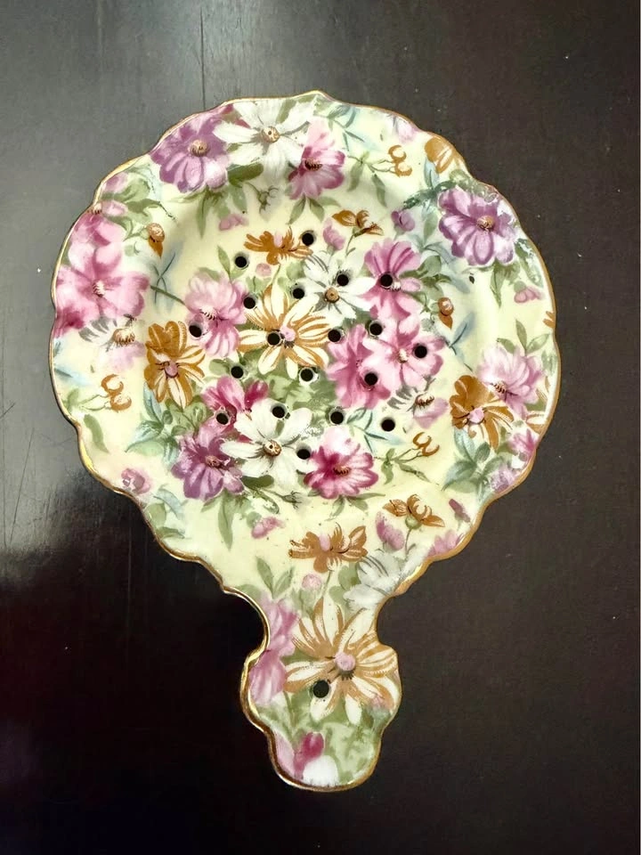 VINTAGE FLORAL CHINTZ TEA STRAINER NORCREST JAPAN - photo 2