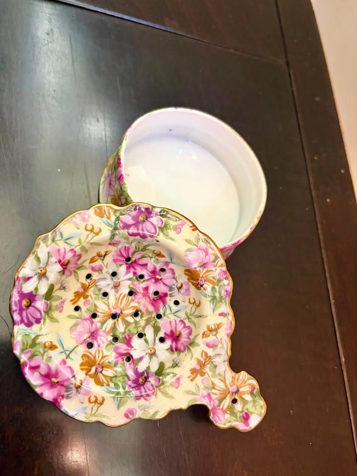 VINTAGE FLORAL CHINTZ TEA STRAINER NORCREST JAPAN - photo 3