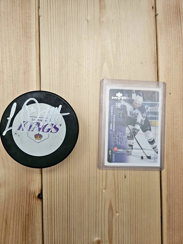 Luke Robitaille signed puck and card