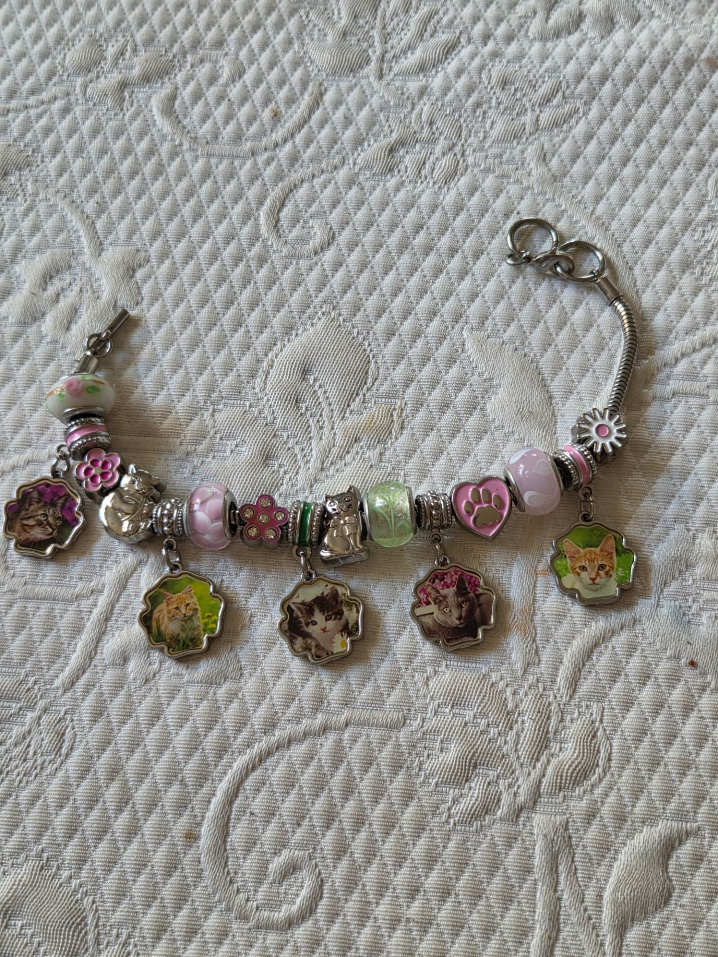 Cat Themed Silver Charm Bracelet