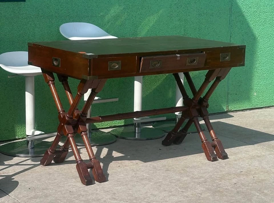 Refinished Bombay Company Vintage Writing Desk – Black & Brass - photo 4