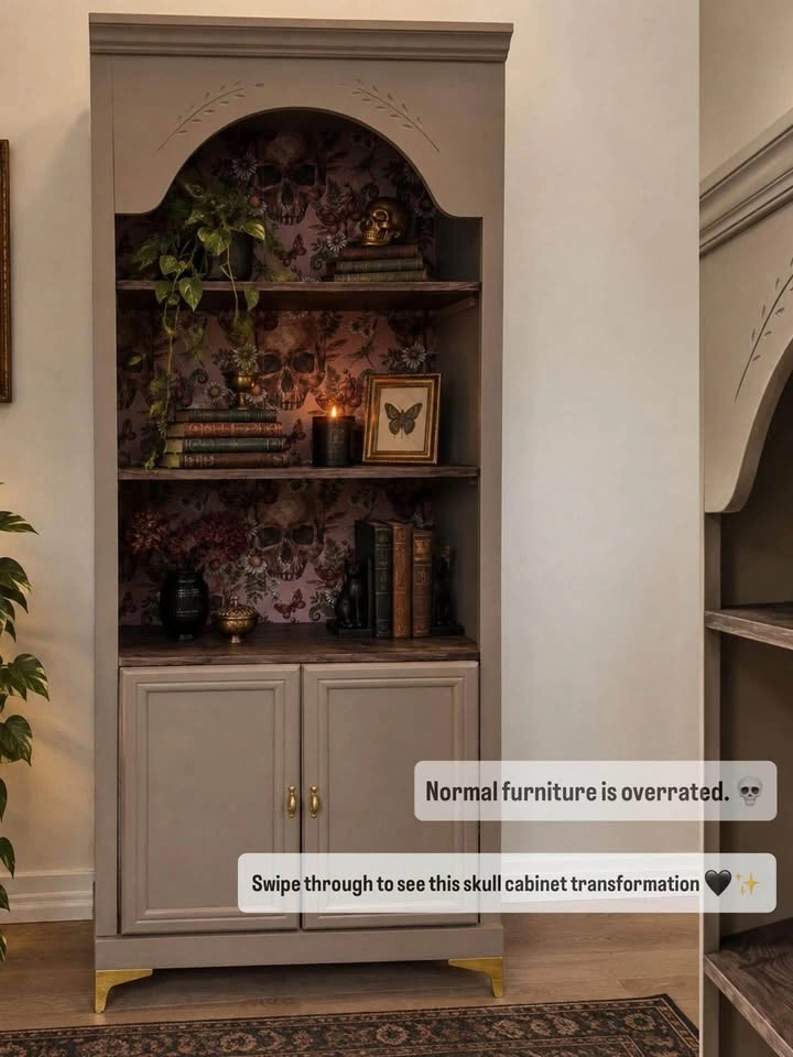 Moody Gothic Hutch / Bookcase with Dark Floral Backdrop