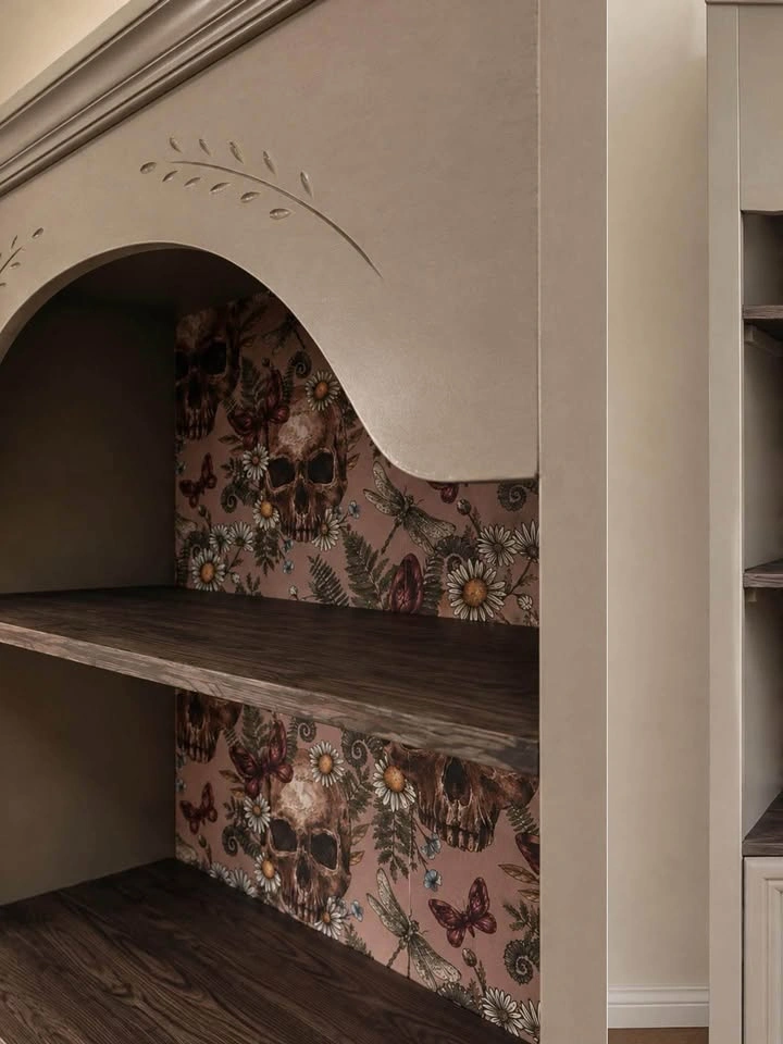 Moody Gothic Hutch / Bookcase with Dark Floral Backdrop - photo 2