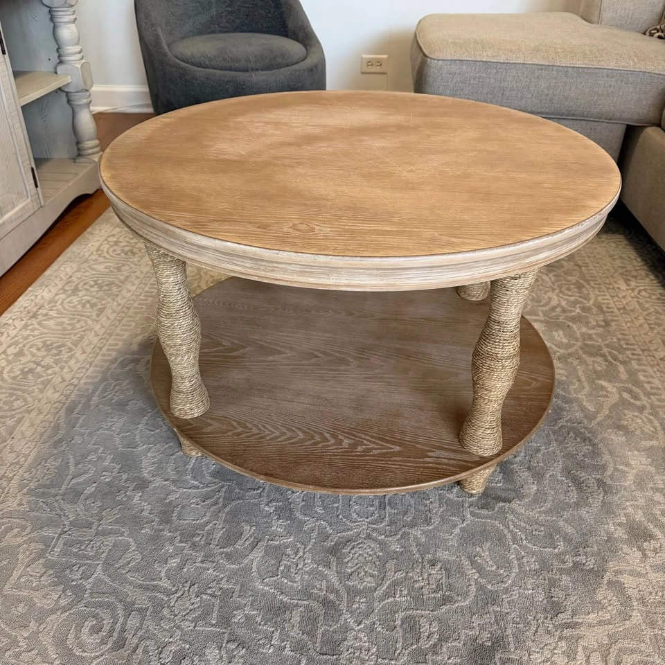 Large Round Wood & Rope Two-Tier Coffee Table – Boho/Coastal - photo 2