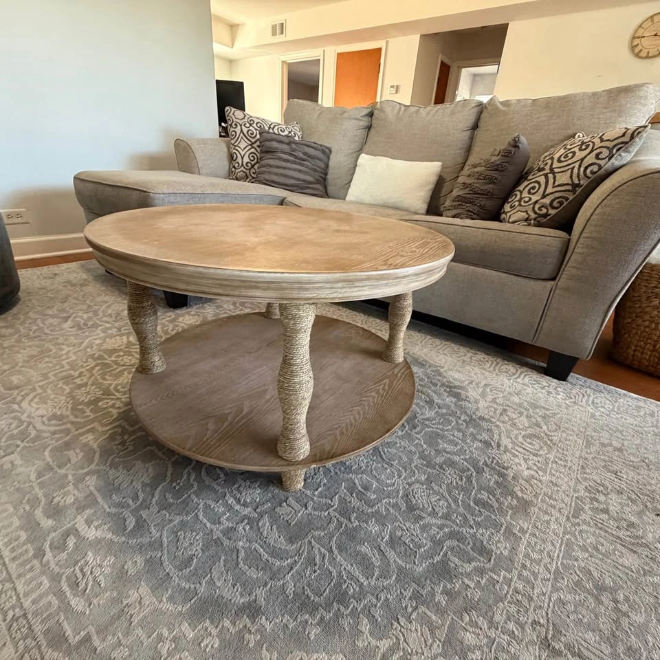Large Round Wood & Rope Two-Tier Coffee Table – Boho/Coastal - photo 3