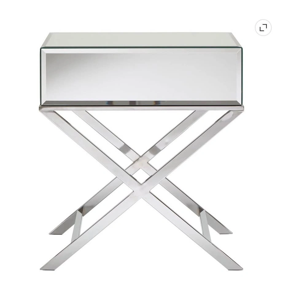 Pair of Mirrored Nightstands / Side Tables with Chrome Legs - photo 4