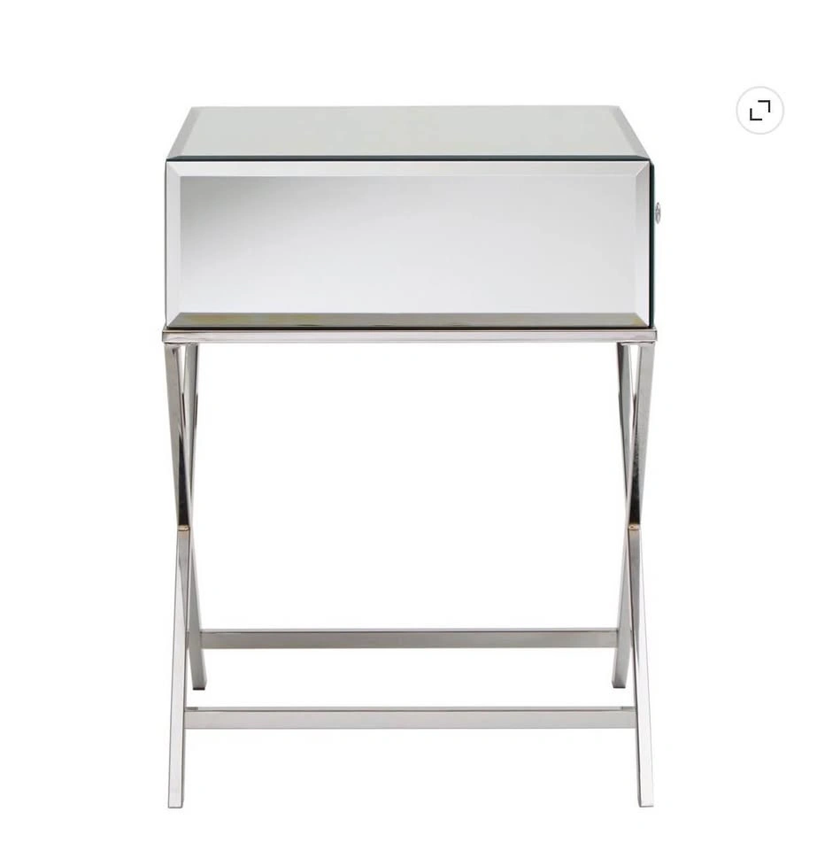 Pair of Mirrored Nightstands / Side Tables with Chrome Legs - photo 5