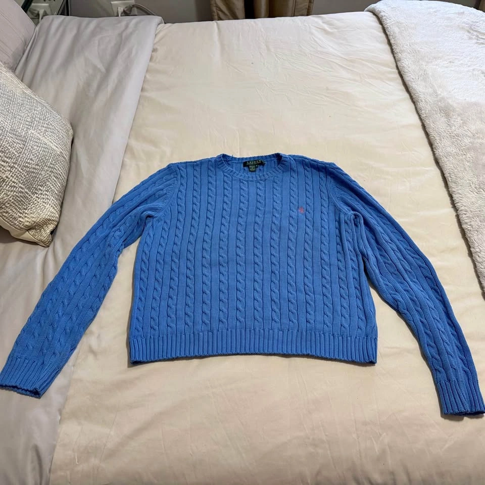 Lauren Ralph Lauren Women’s Blue Cable-Knit Sweater - Medium