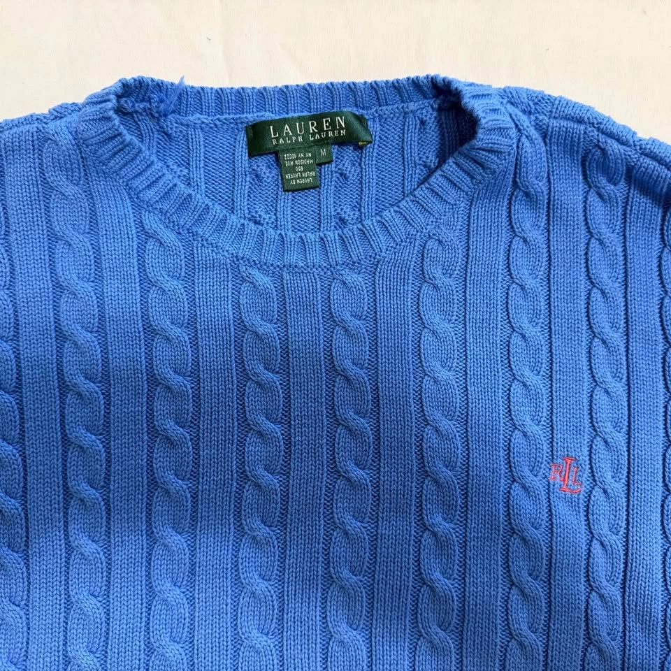 Lauren Ralph Lauren Women’s Blue Cable-Knit Sweater - Medium - photo 2
