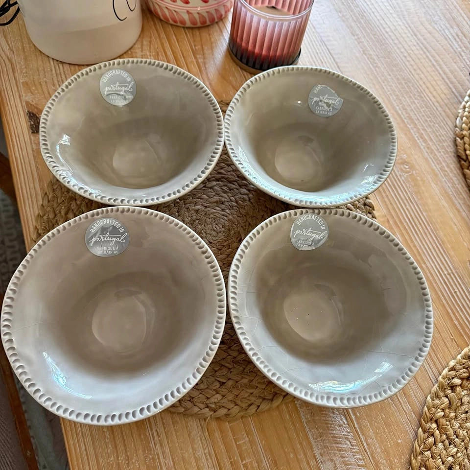 Set of 4 Portuguese Ceramic Bowls with Decorative Rims