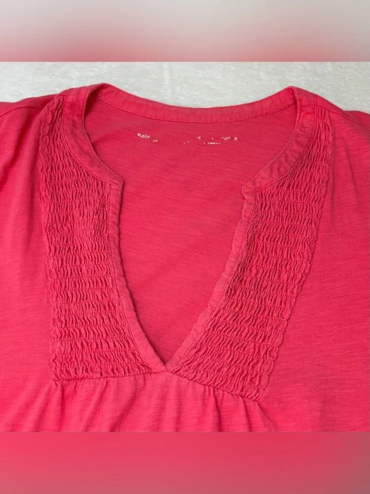 Penningtons Coral Pink Smocked Notch Neck Roll Tab Sleeve Top 4X - photo 3