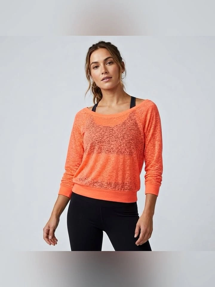 ACX Athletics Neon Orange Burnout Long Sleeve Top Womens Medium