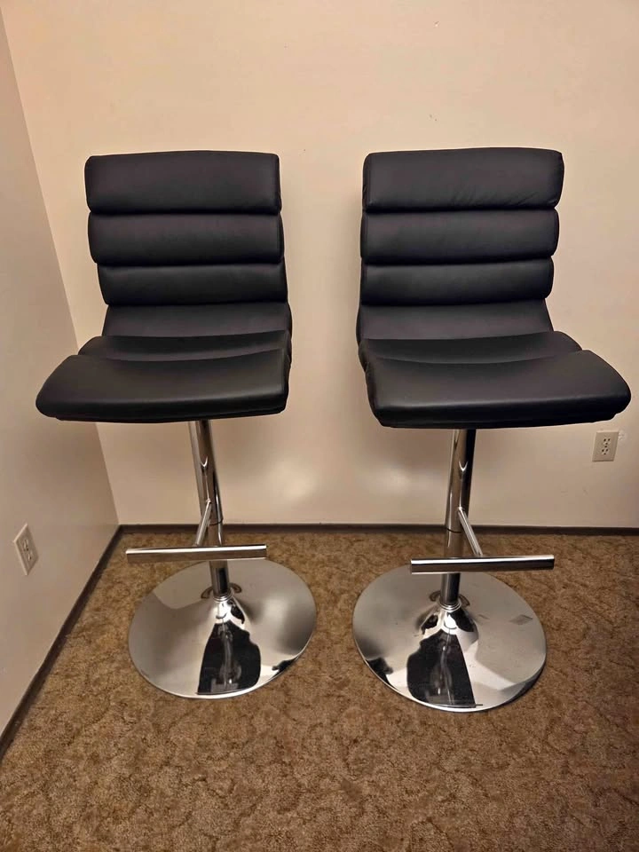 2 Adjusting Swivel Bar Stools PU Leather Padded with Back