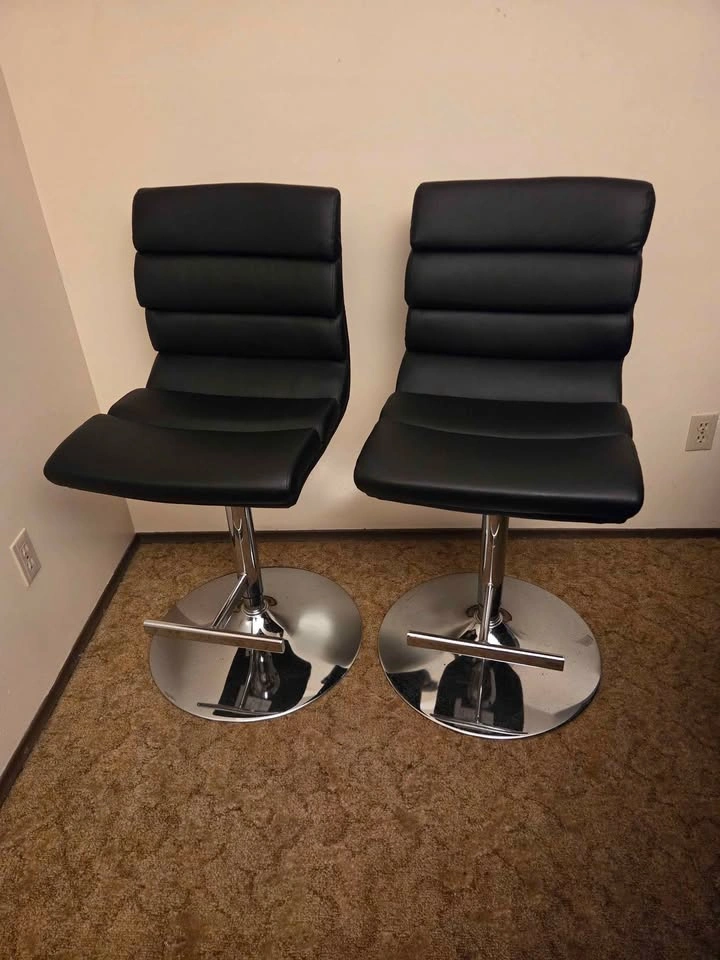 2 Adjusting Swivel Bar Stools PU Leather Padded with Back - photo 2