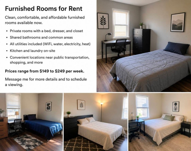 3 bedrooms available on Top floor - $575-$725 all inclusive