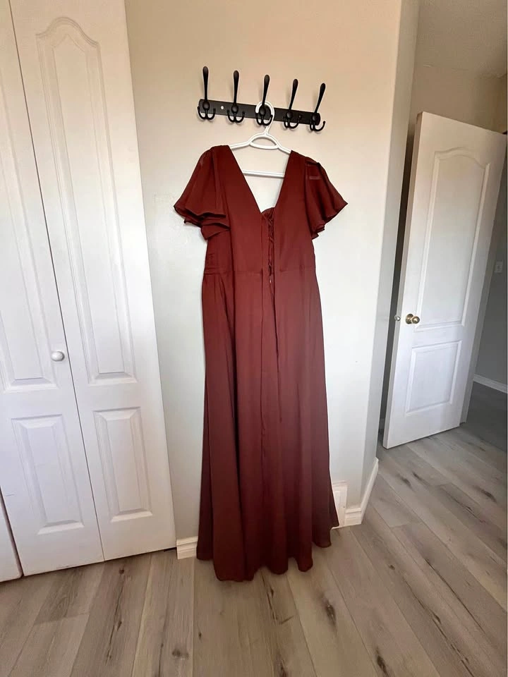 Fully lined chocolate brown full length dress