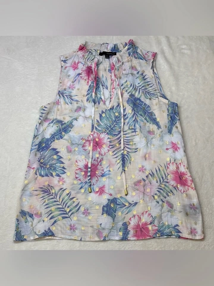 Harve Benard Tropical Print Gold Foil Polka Dot Top - photo 2