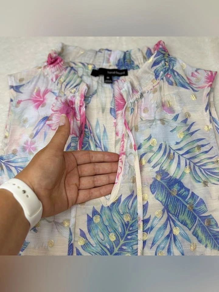 Harve Benard Tropical Print Gold Foil Polka Dot Top - photo 4