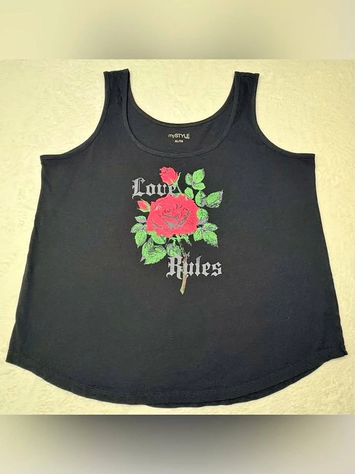 MyStyle Black Rose Graphic Tank Top Size XL - photo 2