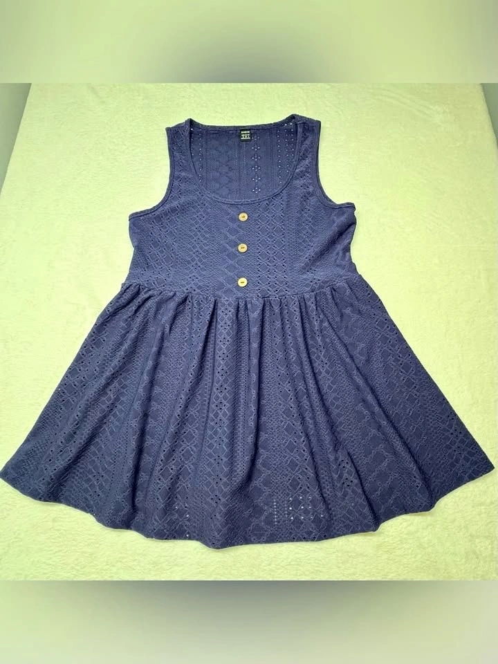 Shein Navy Blue Eyelet Lace Sleeveless Babydoll Peplum Top M - photo 2