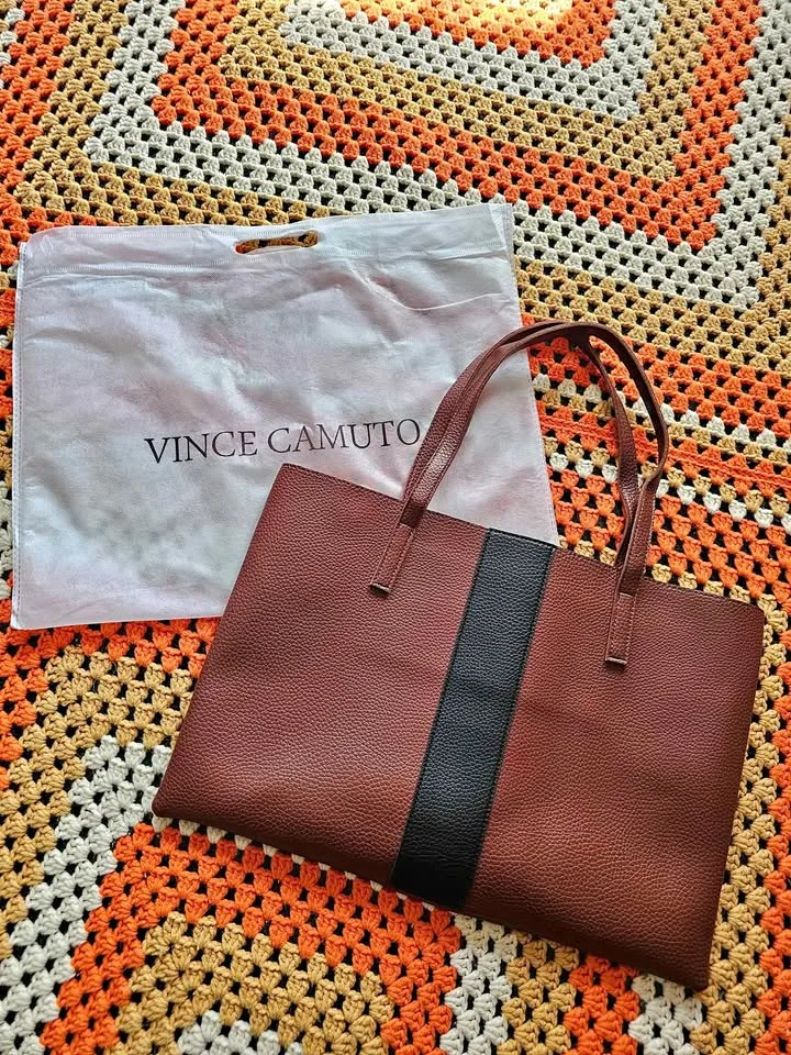 Vince Camuto Brown Black Luck Tote Bag W/ Dust Bag
