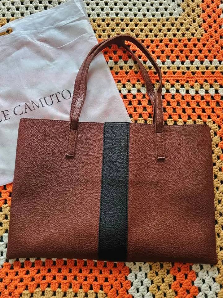 Vince Camuto Brown Black Luck Tote Bag W/ Dust Bag image indicator(2)