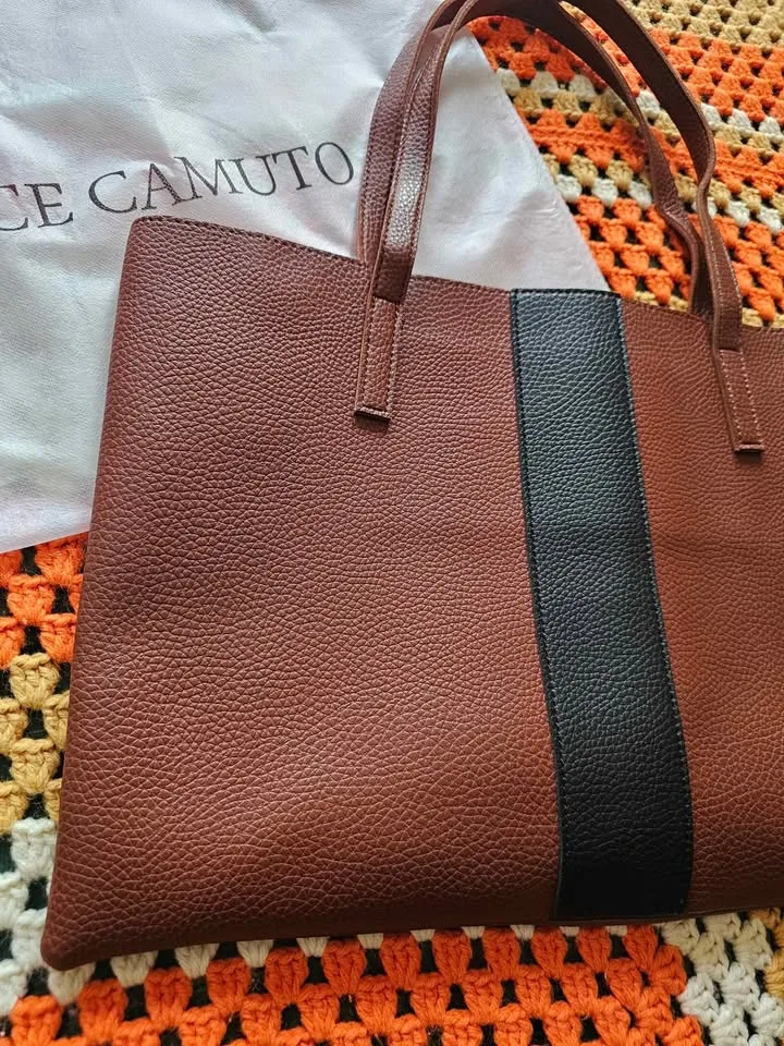 Vince Camuto Brown Black Luck Tote Bag W/ Dust Bag image indicator(3)