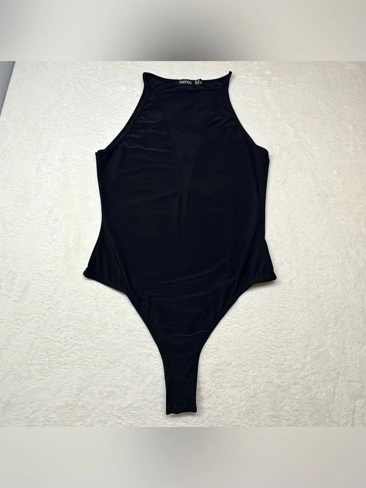 Boohoo Black High Neck Sheer V Mesh Insert Bodysuit Size 10 - photo 2