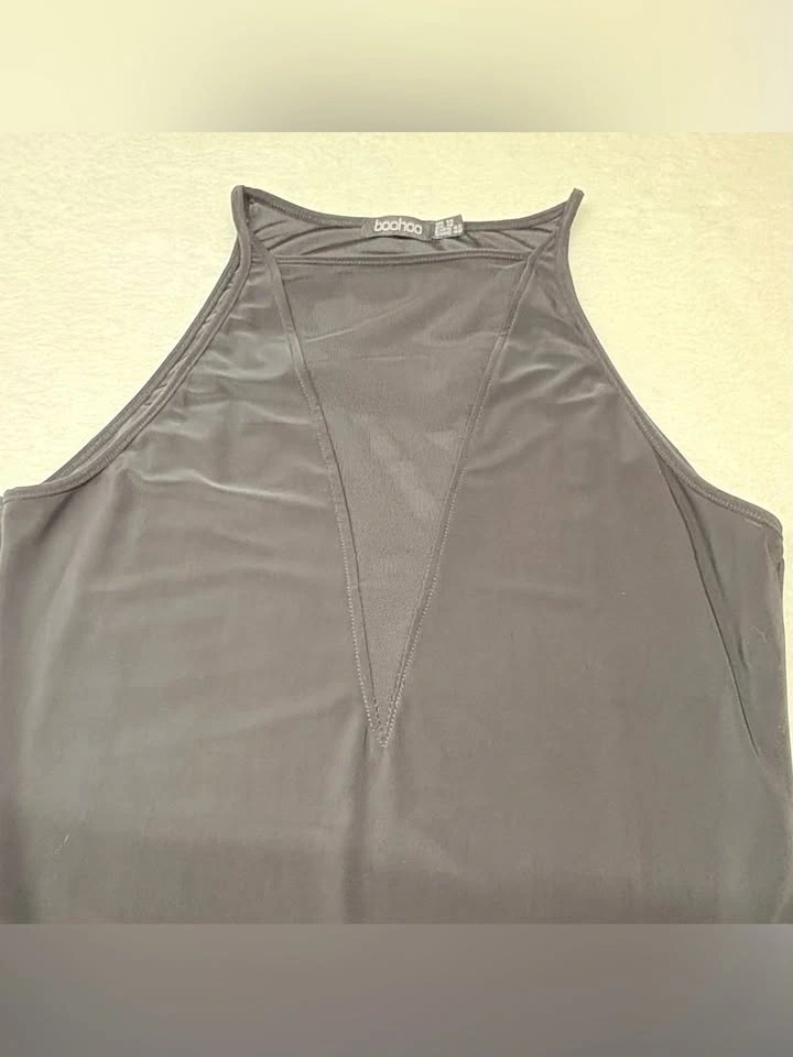 Boohoo Black High Neck Sheer V Mesh Insert Bodysuit Size 10 - photo 3