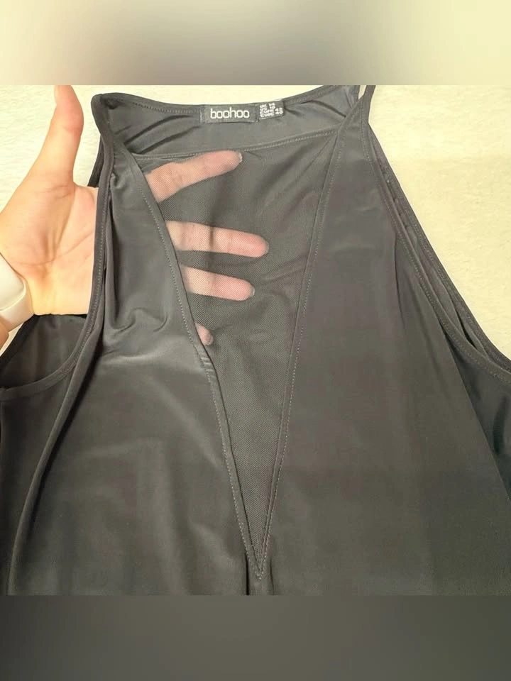 Boohoo Black High Neck Sheer V Mesh Insert Bodysuit Size 10 - photo 4