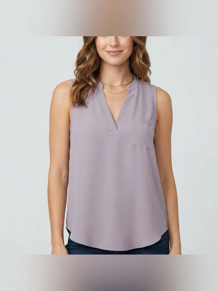 Lush Dusty Purple Sleeveless V Neck Collarless Blouse Size S