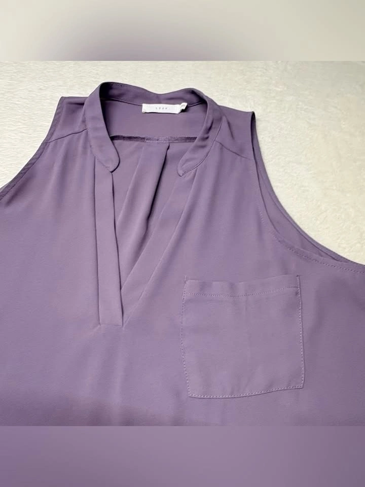 Lush Dusty Purple Sleeveless V Neck Collarless Blouse Size S - photo 3