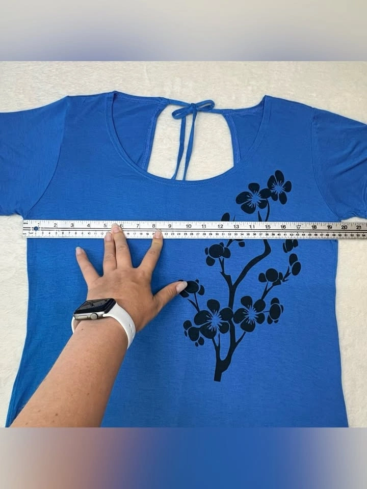 Peyari Collection Blue Floral Print Cutout Tie Back Top L - photo 3