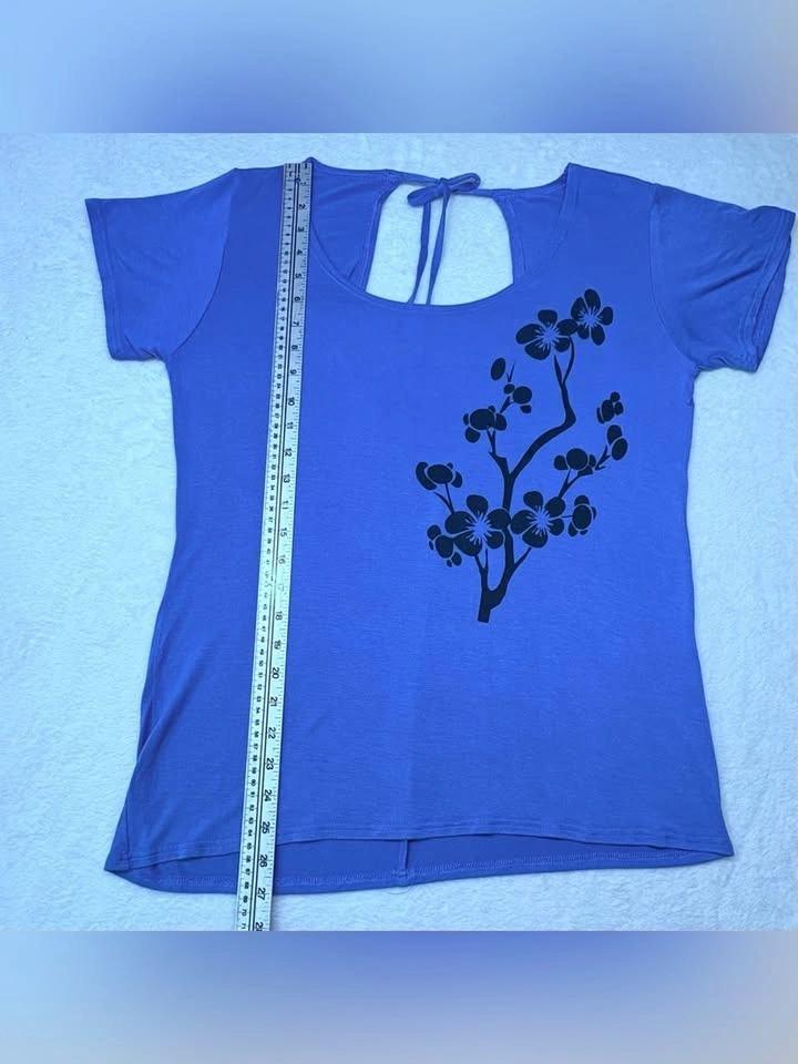 Peyari Collection Blue Floral Print Cutout Tie Back Top L - photo 5