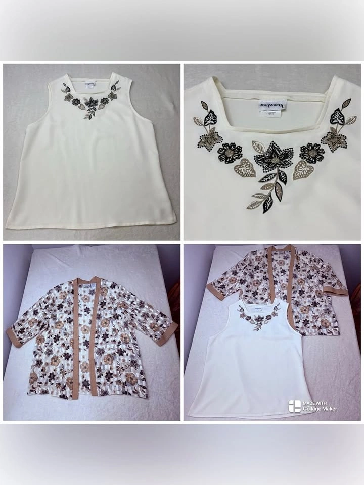 Bon Worth Floral Print Sheer Cardigan And Tank Top Set M Petite - photo 2