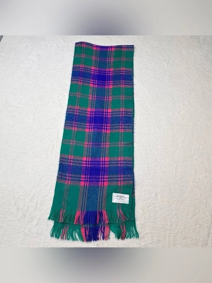 Vintage 90s Tartan Plaid Acrylic Winter Scarf Green Blue Pink - photo 2