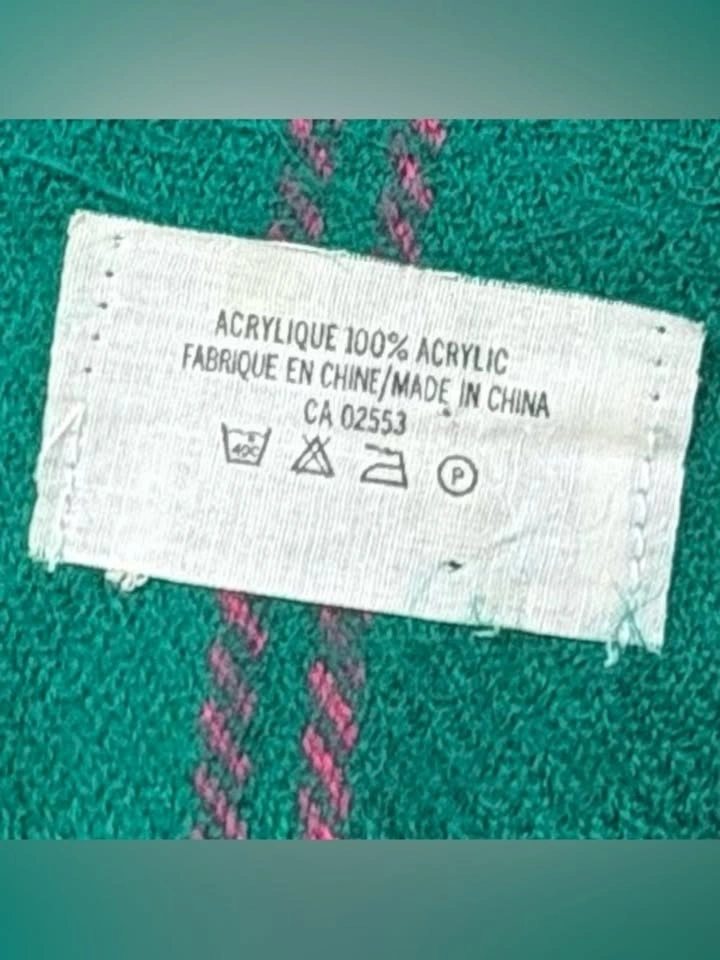 Vintage 90s Tartan Plaid Acrylic Winter Scarf Green Blue Pink - photo 3