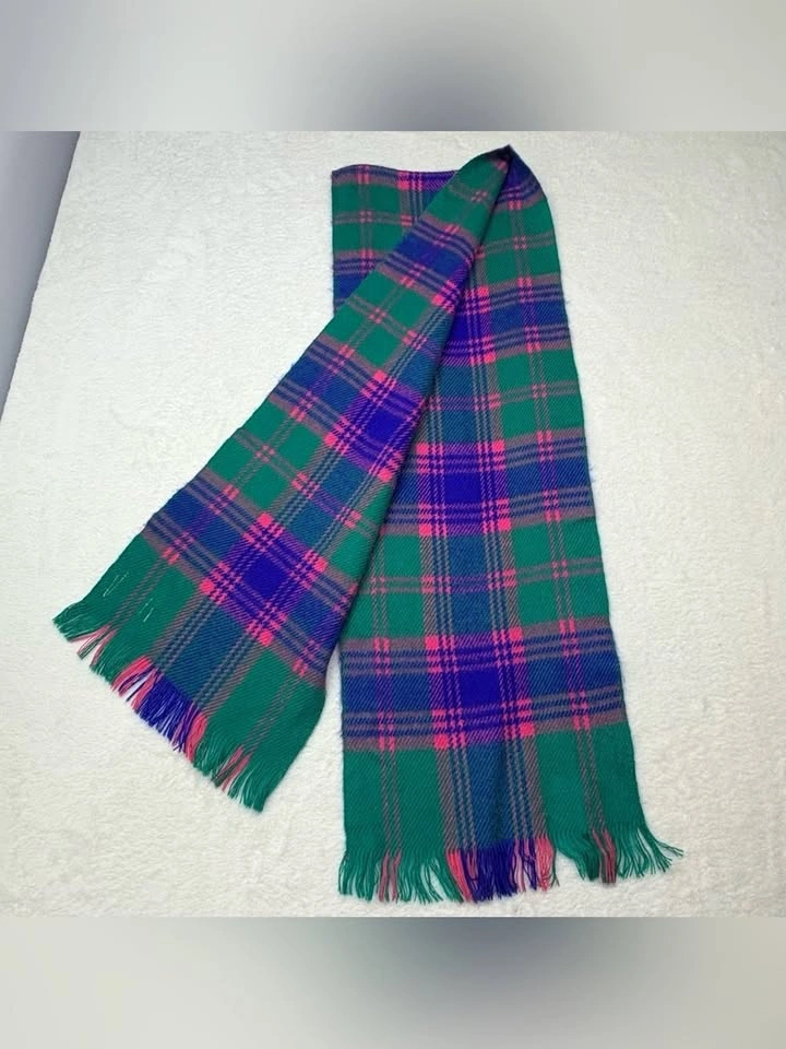 Vintage 90s Tartan Plaid Acrylic Winter Scarf Green Blue Pink - photo 4