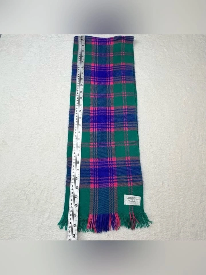 Vintage 90s Tartan Plaid Acrylic Winter Scarf Green Blue Pink - photo 5