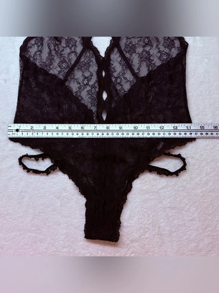Victorias Secret Black Floral Lace Halter Strappy Teddy Bodysuit - photo 5