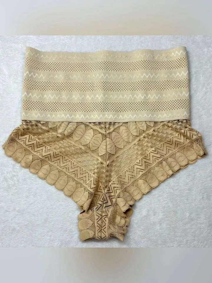 High Waisted Lace Body Shaping Underwear Nude Beige Size XL