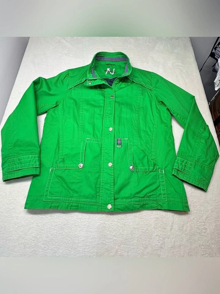 Neyelle Green Cotton Utility Jacket Full Zip Pockets Size Large - photo 2