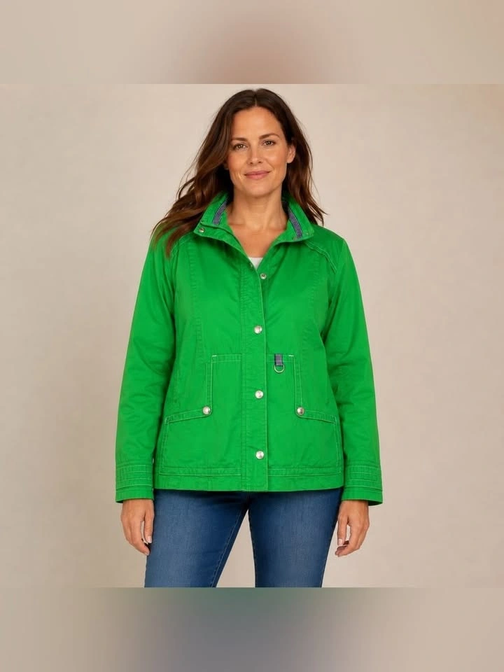 Neyelle Green Cotton Utility Jacket Full Zip Pockets Size Large
