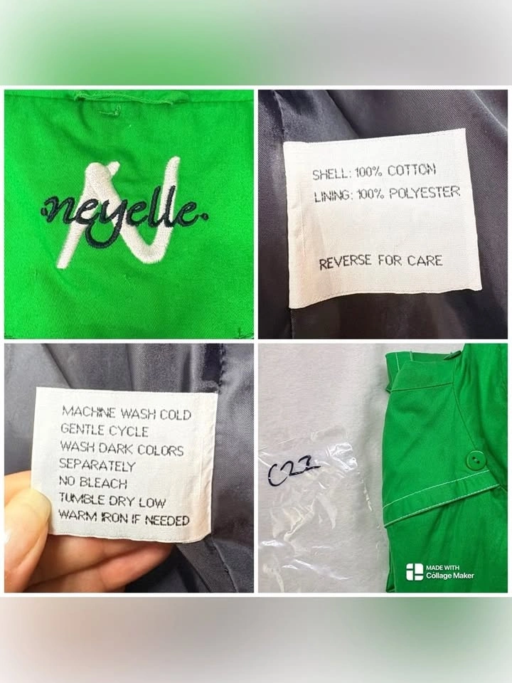Neyelle Green Cotton Utility Jacket Full Zip Pockets Size Large - photo 3