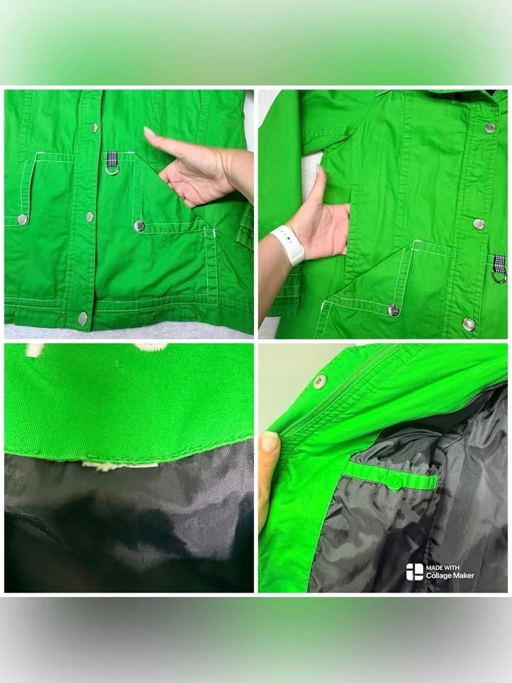 Neyelle Green Cotton Utility Jacket Full Zip Pockets Size Large - photo 4